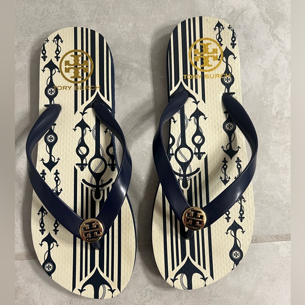 Tory Burch Navy and White Women’s Flip Flops